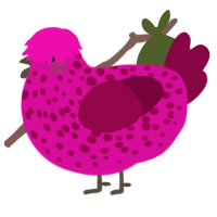 A fuchsia and maroon chicken with a speckle pattern