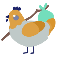 A silver and orange chicken with a head pattern