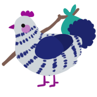 A mist and navy chicken with a bar pattern