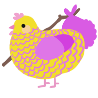 A yellow and orchid chicken with a lace pattern