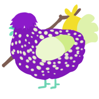A violet and apple chicken with a speckle pattern