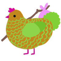 A ochre and grass chicken with a lace pattern