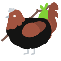 A black and russet chicken with a head pattern