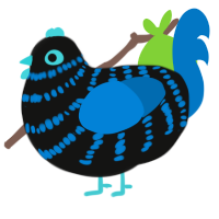 A black and sapphire chicken with a bar pattern