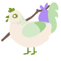 A cream and gluppy chicken with a neck-speckle pattern