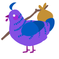 A blurple and ultramarine chicken with a half-bar pattern