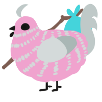 A pink and silver chicken with a bar pattern