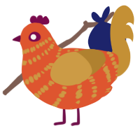 A vermilion and gold chicken with a bar pattern