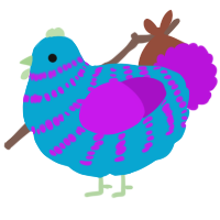 A cerulean and amethyst chicken with a bar pattern