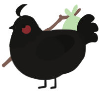A sable and black chicken with a head pattern