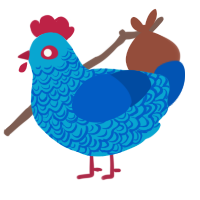 A cerulean and ultramarine chicken with a double-lace pattern