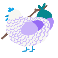 A white and lilac chicken with a lace pattern