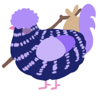 A navy and lilac chicken with a bar pattern