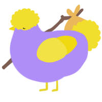 A lilac and yellow chicken