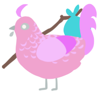 A pink and lavender chicken with a half-lace pattern