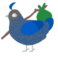 A grey and ultramarine chicken with a double-lace pattern