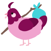 A pink and wine chicken with a head pattern