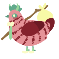 A orchid and maroon chicken with a bar pattern