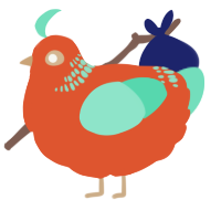 A vermilion and mint chicken with a neck-band pattern