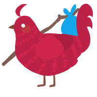 A crimson chicken with a bar pattern
