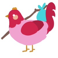 A pink and crimson chicken with a head pattern