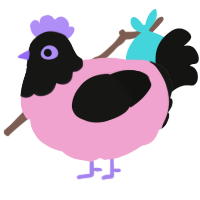 A pink and black chicken with a head pattern