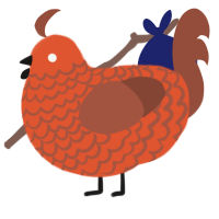 A vermilion and russet chicken with a lace pattern