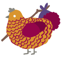 A orange and maroon chicken with a lace pattern