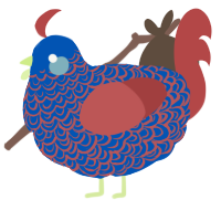 A ultramarine and red chicken with a double-lace pattern