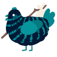 A tumblr and teal chicken with a bar pattern