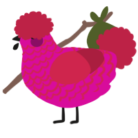 A fuchsia and crimson chicken with a lace pattern