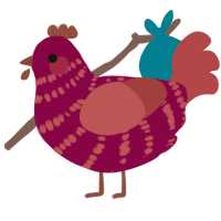 A maroon and red chicken with a bar pattern