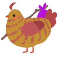 A gold and red chicken with a bar pattern