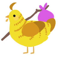 A yellow and ochre chicken with a half-bar pattern