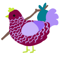 A maroon and lilac chicken with a lace pattern