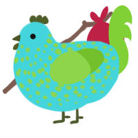 A aqua and grass chicken with a speckle pattern