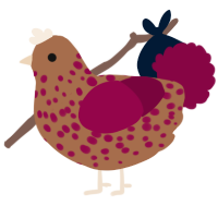 A brown and maroon chicken with a speckle pattern
