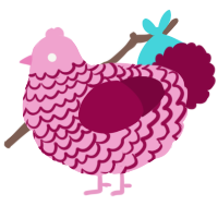 A pink and maroon chicken with a lace pattern