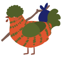A vermilion and olive chicken with a bar pattern