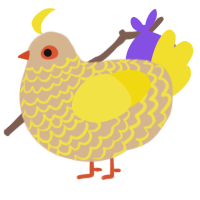 A beige and yellow chicken with a lace pattern
