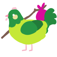 A lime and viridian chicken with a head pattern