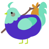 A indigo and mint chicken with a head pattern
