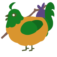 A orange and leaf chicken with a head pattern