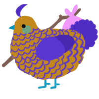 A ochre and indigo chicken with a lace pattern