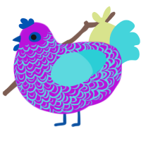 A amethyst and aqua chicken with a double-lace pattern