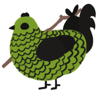 A chartreuse and sable chicken with a lace pattern