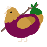 A wine and gold chicken with a head pattern