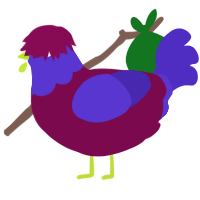 A wine and indigo chicken with a head pattern