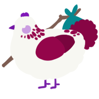 A white and maroon chicken with a neck-speckle pattern