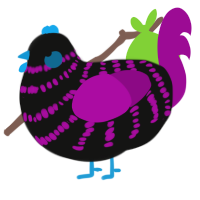 A black and plum chicken with a bar pattern
